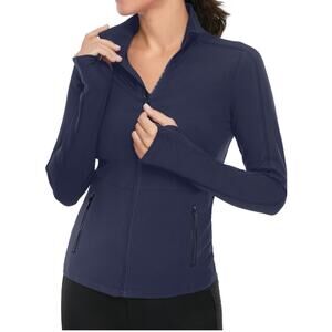 Women's Workout Yoga Jacket Full Zip Running Track Jacket Blue Large
